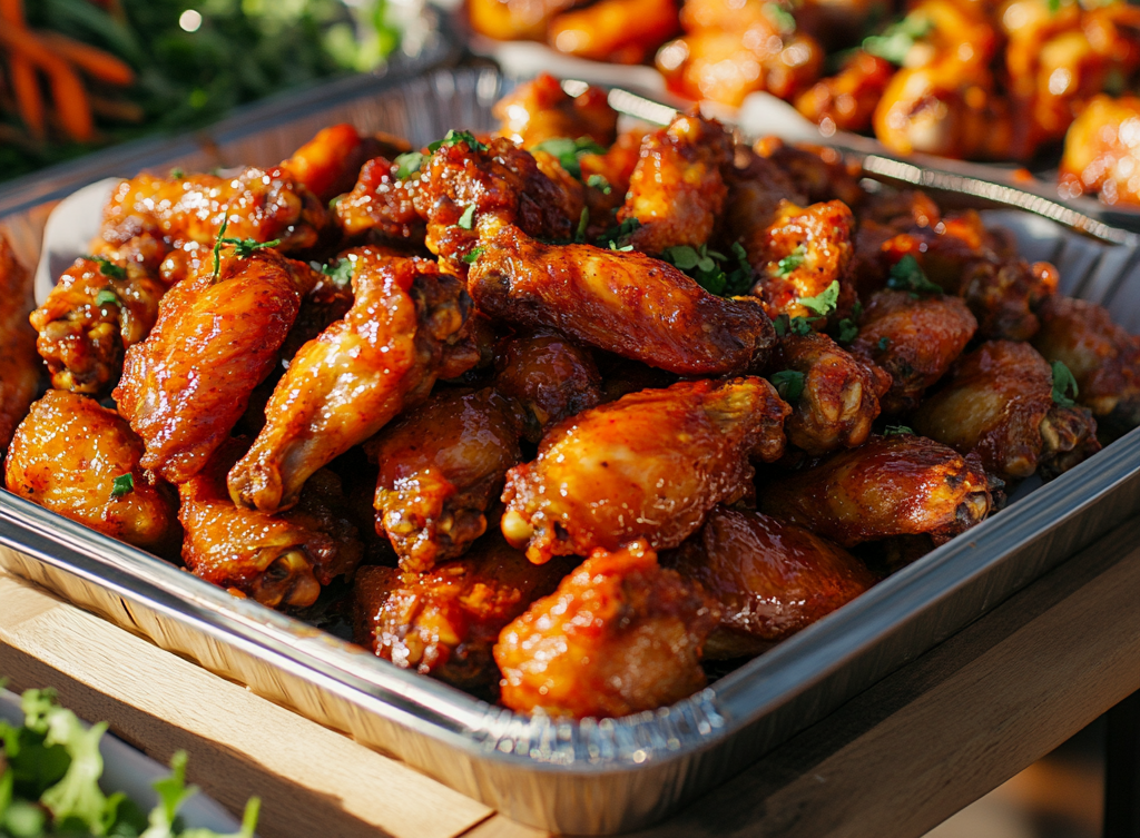 a tray of the best wings in durham from nice's kitchen catering